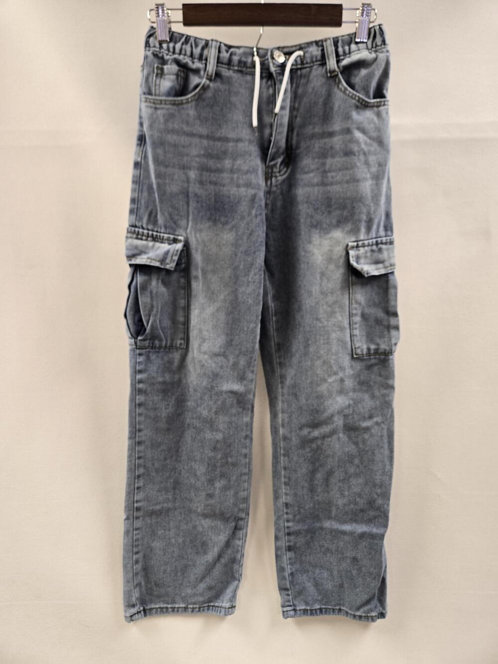 SHEIN Jeans Youth 16 Blue Cargo Elastic Waist Drawstring Pockets Denim